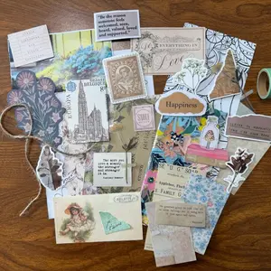 1 of 1 Happiness & Growth Junk Journal Kit – Vintage Florals, Quotes & Ephemera