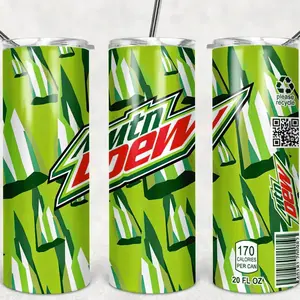 Mountain Dew 20 oz Skinny Tumbler with Lid and Straw
