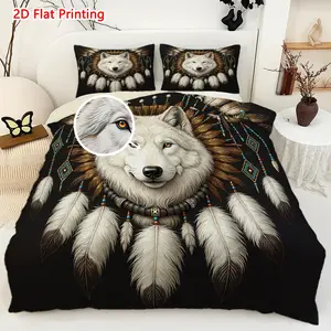 Wolf Pattern Bedding Set, Including 1 Count Bedspread & Pillowcase, Soft Comfortable Bedding Set for Bedroom, Comfy Bedding Set
