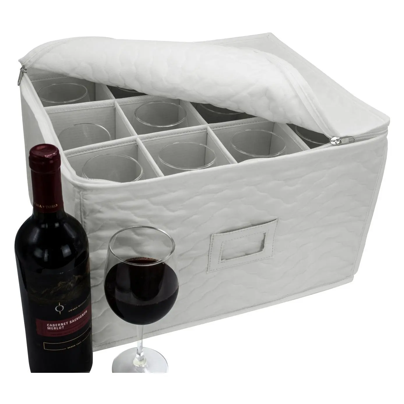 Sorbus Quilted Stemware Storage Case with Divid ers