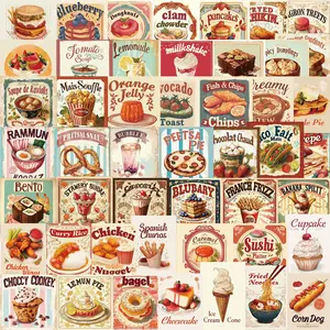 Vintage Food Stickers Set, Decorative Decals for Phone, Notebook & Devices, DIY Wall Art Supplies, Perfect for Travel Luggage & Toy Storage