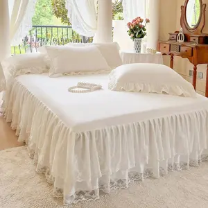 Lace Bed Skirt & Bedsheet Queen Size - 17 in.Drop, Ruffled Bedskirt Wrap Around Bedcover, Anti Wrinkle & Fade