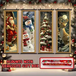 4-Piece Christmas Wall Art Set, Festive Holiday Decorations, High-Quality Prints, Perfect Gift Box Packaging, Ideal for Home & Party Use, Room Decor Ornament