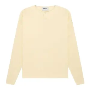 Men's Fear of God Essentials Original Thermal Henley Longsleeves Tshirt - Menswear Streetwear Cream Top