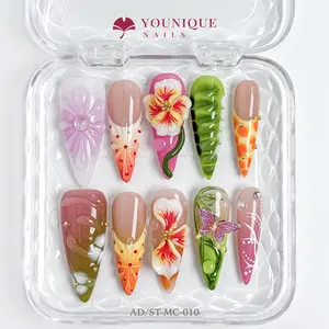 Younique Nails 2025 | Spring–Summer Long Stiletto Nails Collection | 10PCS 100% Handmade Press-On Nails | Reusable Colorful Art
