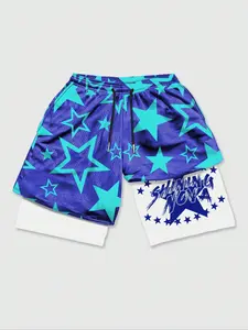 Men's Star Graphic Drawstring Waist Basketball Shorts, Comfortable Fit for School Wear, Stylish Casual Summer Fashion, Breathable Jersey