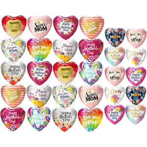 30Pcs Happy Mother's Day Balloons - 20Pcs 10'' and 10 Pcs 5'' Aluminum Foil Balloons Heart for Mother's Day Grandmother Birthday Party Decorations