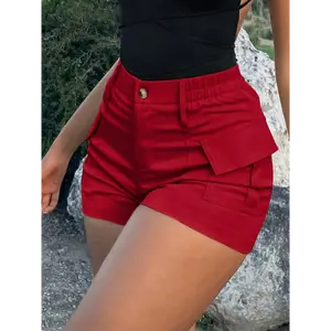 2025 High Waist Flap Pocket Cargo Shorts, Vacation Fashion Shorts For Spring & Summer, Women's Clothing