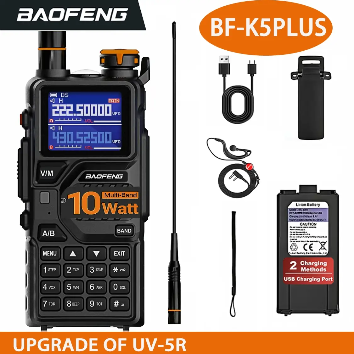 BAOFENG Radio K5PLUS 10W Max Power Long Range Handheld Ham Radio,  Rechargeable Portable Walkie Talkie Long