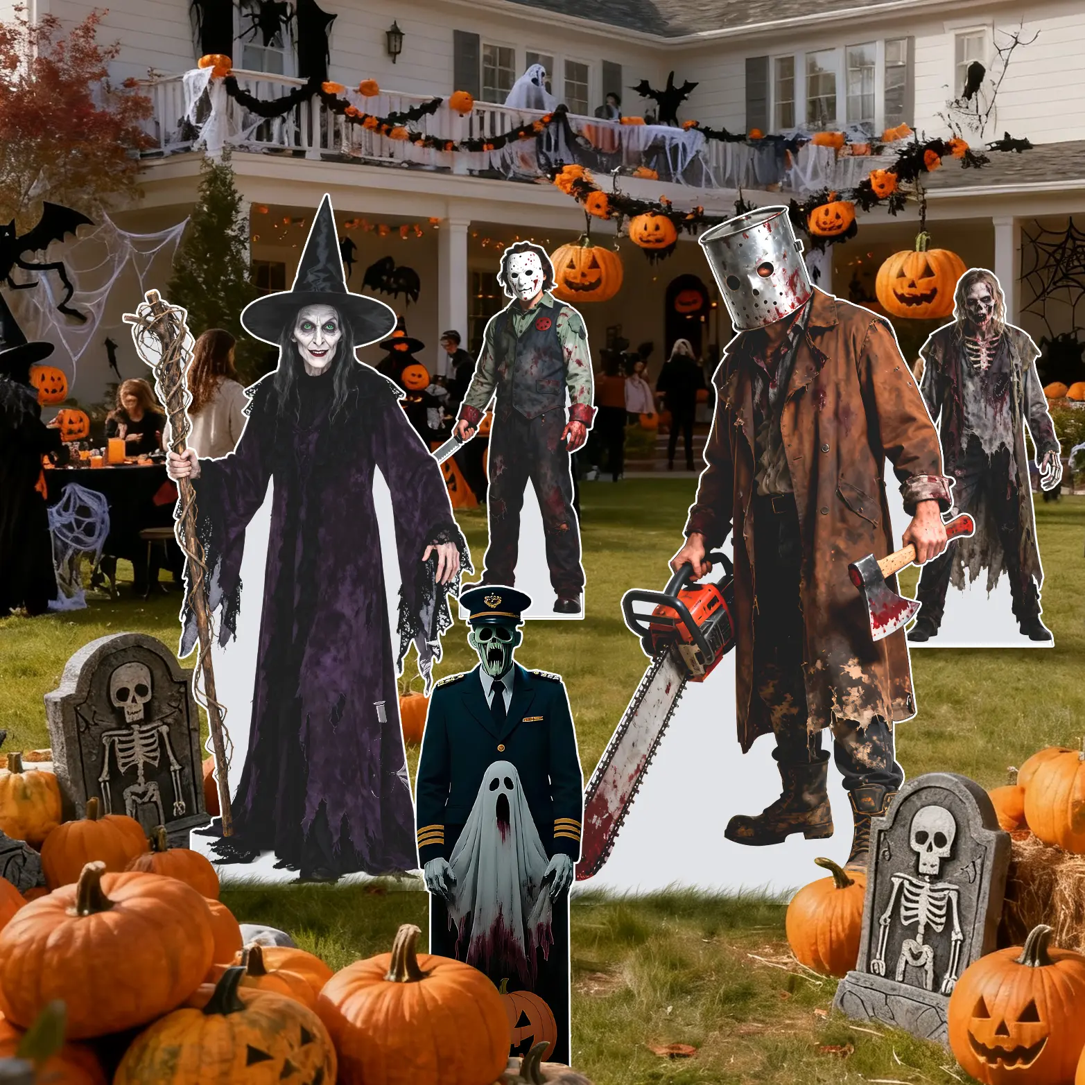 Life Size Scary Figures Cardboard Cutout - Home Decor Party Decoration Idea, Multi-Size Coroplast Display Board, Easy Assembly, Sturdy, Indoor-Outdoor Use for Porch, Haunted House