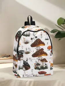 Fun Mushroom Print Backpack for Casual Daily Use, Spacious Storage for School Travel and Work, All Season Stylish Design