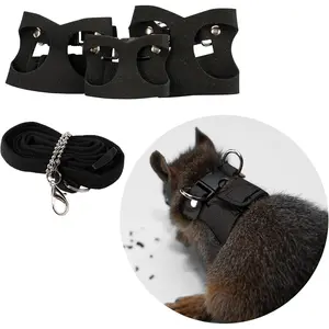 3Pcs Adjustable Rat Harness and Leash, Training Walking Vest Traction Rope for Squirrel Gerbil Chinchilla (Black)