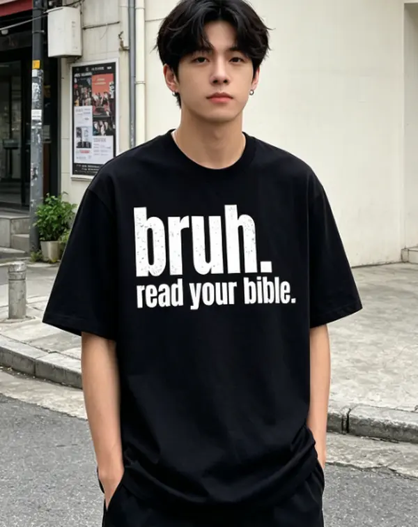 Men's Loose Breathable Tshirt - Christian Bold Humor Bible Reading Funny Graphic Round Neck Short Sleeve Menswear, Machine Washable for Church & Religious Activities