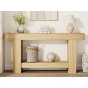 Garvee Farmhouse Style 2-Tier Entryway Console Table, Long Narrow Sofa Accent Table with Open Storage, Wood and Metal Construction, Multiple Sizes and Colors for Living Room, Hallway, Entrance