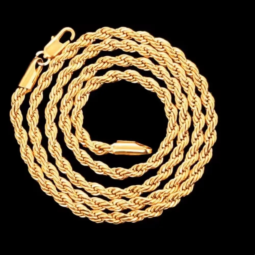 925 Silver Wholesale Noble 45-60cm 18K Gold 4mm Rope Chain Necklace for Women Man Fashion Wedding Charm Gift Jewelry 18-24Inch