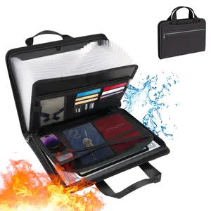 Fireproof File Folder with Handle, Fireproof Accordion File Organizer, 13 Pockets Expanding File Folder, Test Paper Storage Bag and Data Paper Organizer, Portable Business Document Organizer with Secure Storage for Letter A4 Files