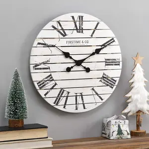 Firstime & Co. White Farmhouse Shiplap Wall Clock, Large Vintage Decor for Living Room, Home Office, Round, Wood, Boho, 18 Inches FirsTime & Co.