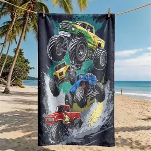 Cool Monster Truck Graffiti Print Beach Towel, Super Large Size, Skin-Friendly, Absorbent and Quick-Dry, Perfect for Beach, Pool, Summer Outdoors