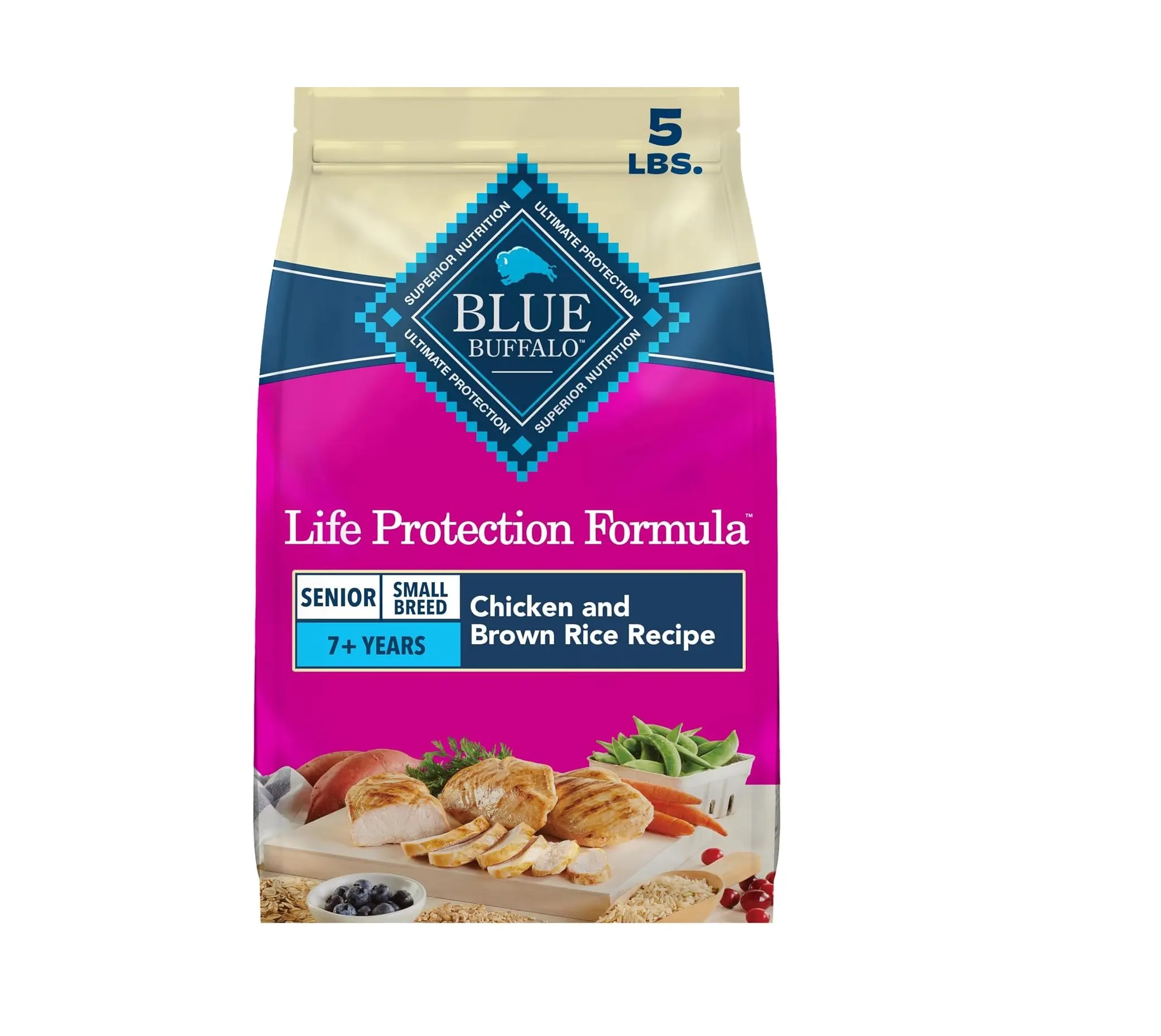 Blue Buffalo Life Protection Formula Chicken & Brown Rice Small Breed Senior Dry Dog Food, Supports Immunity With Antioxidant-Rich LifeSource Bits, Promotes Healthy Muscles, Skin & Coat Health, 5 lbs.