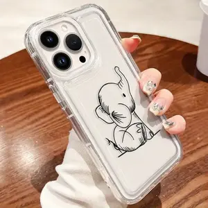 Transparent Phone Case with Adorable Line Drawing of Little Elephant for iPhone 17 Air/16 Plus/15 Pro Max/14 Pro/13/12/11 Full Protection Shockproof Case Ideal Gift