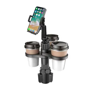 Adjustable Car Phone Holder with Three Cup Holders, Rotatable Design for Most Cars, Universal Fit Vehicle Accessory