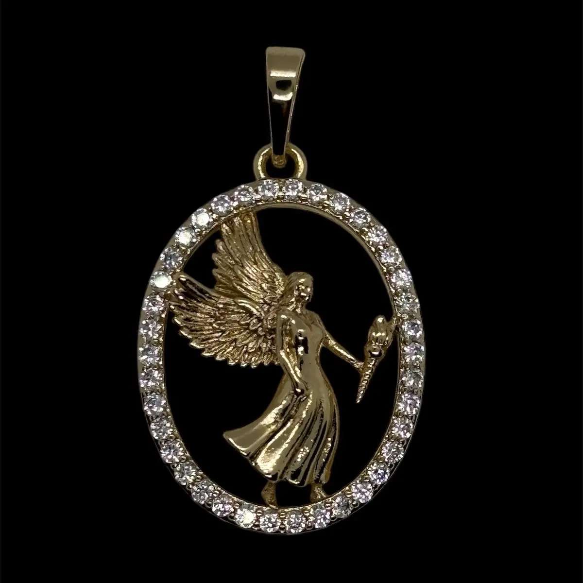 14k Gold Plated Angel Feather Torch Necklace - Angel con Plumas Necklace - Angel Feather Torch Chain- Cadena de Angel con Plumas Oro