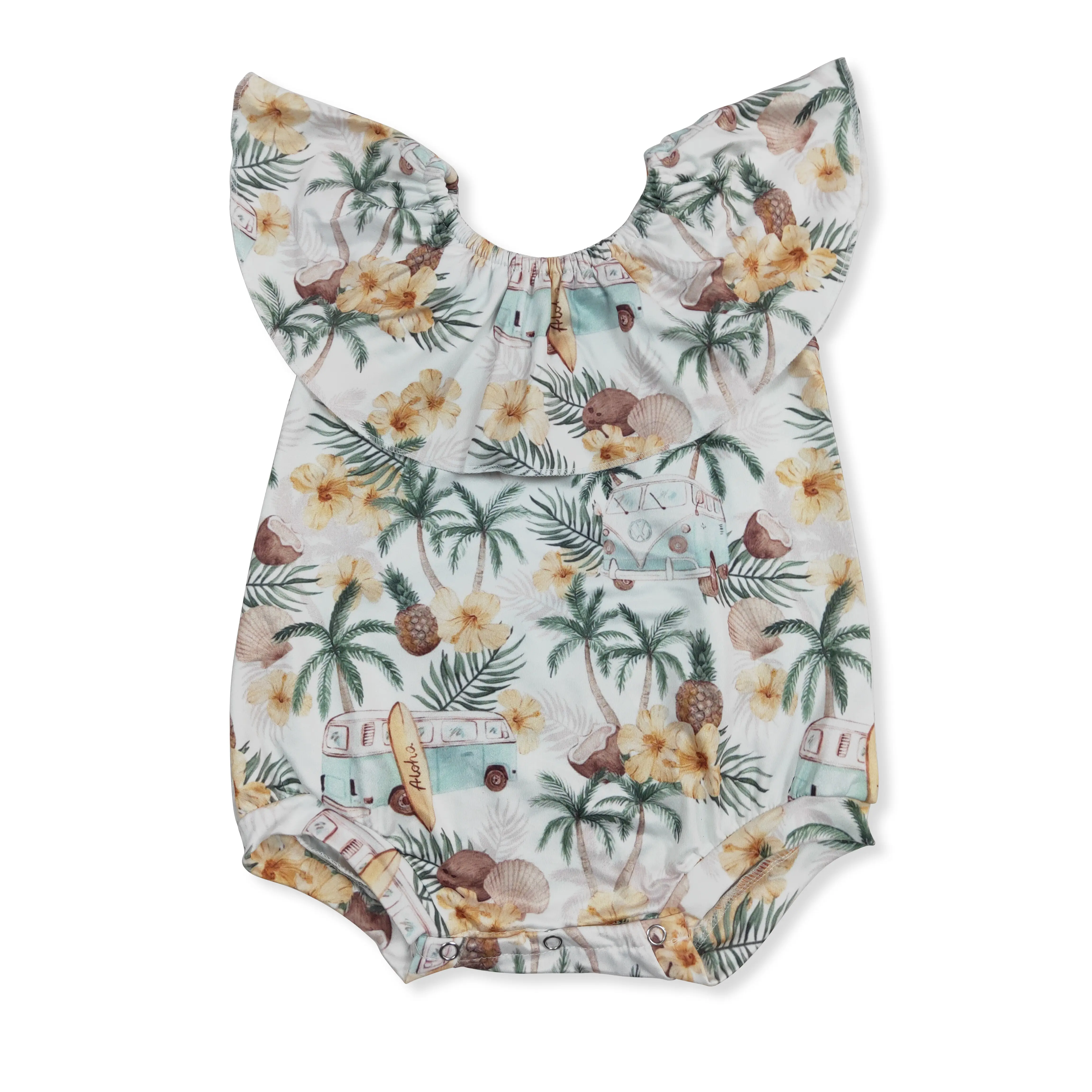 beach pineapple Cute Printed OnePieces for Girls, Fun Themed Bodysuits, Toddler Romper Girls