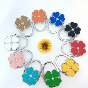 Foldable Handbag Hanger with Clover Design Portable Desktop Wallet Stand for Travel Portable Bag Hook in Multiple Colors Hangable Organizer Compact Pouch Holder Folding Pursehook