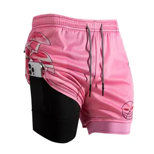 Men's 2 in 1 Drawstring Athletic Sports Shorts, Summer Gym Shorts, Outdoor Sports Shorts, Regular Fit Breathable Sweat-absorbing Elastic Waist Shorts, Sports Bottoms for Men, Workout Clothes, Fitness Shorts