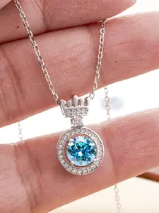 925 Sterling Silver Crown Design Pendant Necklace with Box, Elegant Jewelry for Women for Party, Daily Decor, Trendy All-match & Exquisite Jewelry for Birthday Gift