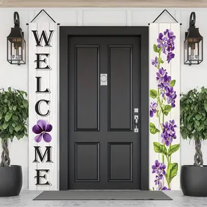FRANALA Spring Summer Banner Vertical Spring Summer Door Banners Door Decorations Hanging Purple Floral Welcome Porch Signs Outdoor Summer Decorations for Seasonal Outdoor Decoration