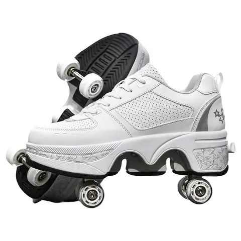 Yousulun Adult 2-in-1 Convertible Roller Skate Sneakers Footwear - 1 Pair Retractable Invisible 4-Wheel Skates, Torsion-Resistant PU, Closed Toe, Adjustable Cushioning Comfortable Fit, Outdoor Use, Ideal Family Birthday Gift