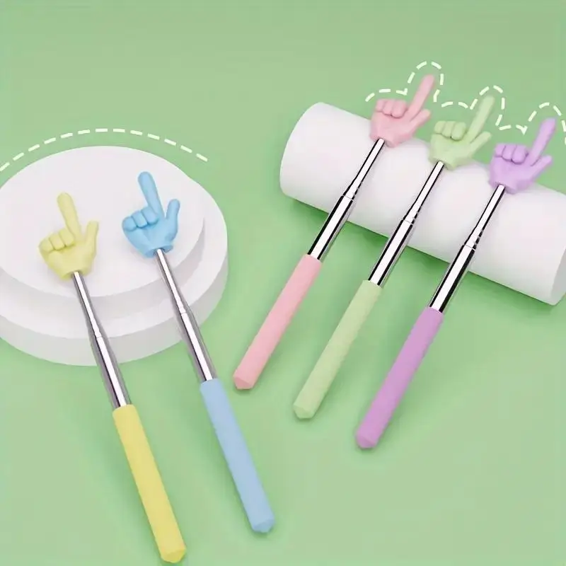 Random Color Telescopic Teacher Pointer, 2 Counts/Set Extendable Hand Index Finger Rod, Mini Telescopic Classroom Pointer for Primary and Preschool Te