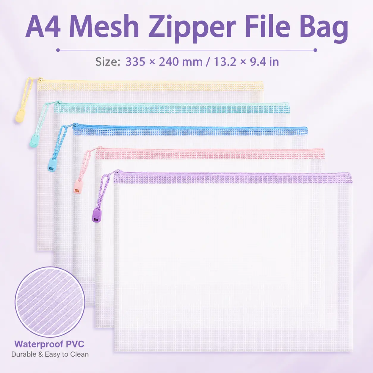 A4 Waterproof Zippered Mesh File Folder, Portable Organizer for School & Classroom, back‑to‑school supplies,Travel Storage Bag, Office Supplies, Documents Organizer, Files Organizer