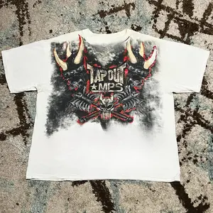 TAPOUT MPS WHITE TEE Click Plan American Retro Y2K Casual Trend Short Sleeve T-Shirt Big Picture Blockbuster T-shirt Washed Tiktok Shop