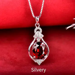 Emma's Jewelry Shop [Stylish Garnet Pendant] Bold 925 Silver Natural Garnet Pendant Necklace | Stylish and Allergy-Friendly Jewelry Gift for Mom with Burgundy Elegance