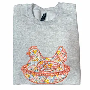 Hen on a Nest Embroidered Appliqué Sweatshirt
