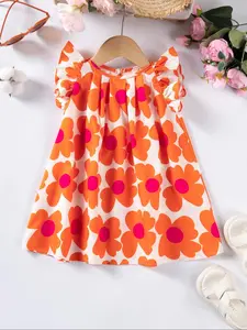 Toddler Girl's Floral Print Ruffle Trim Sweater Dress, Cute Casual A Line Dress for Summer, Kids Clothes for Daily Wear, Floral Pattern Dress, Floral Printed Dress