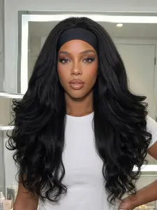 Yaki Curly Headband Wigs for Women, 26inch Synthetic Wavy Hair, Glueless Half Wig with Headbands, All-Season Long Wigs, Daily Wear Wig