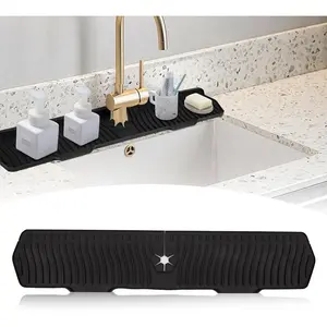 30 Inch Longer Silicone Sink Splash Guard Drip Protector Mat for Kitchen Bathroom Faucet Countertop (Black)