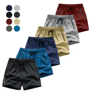 6-pack men’s casual shorts with letter print, pockets, elastic waistband, sporty style—men’s summer fitness apparel