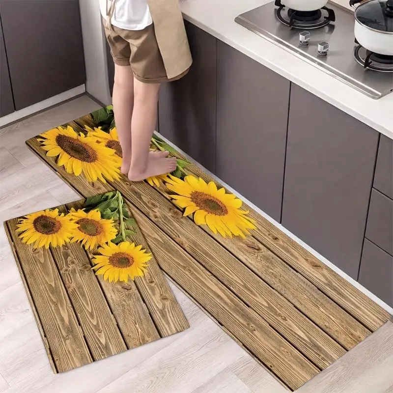 1pc Sunflower Kitchen Rugs And Mats, Vintage Yellow Washable Runner Rug Non-Skid Carpet Area Mat Sunflower Kitchen Decor Accessories For Kitchen, Rustic Farmhouse Indoor Accent Throw Low Pile Floor Doormat, Home Decor