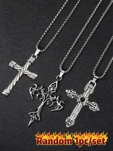 Punk Style Cross Pendant Necklace & Chain, Fashion Jewelry for Party, Daily Clothing Decor, Trendy All-match & Exquisite Jewelry for Birthday Gift, Cross Charm Necklace