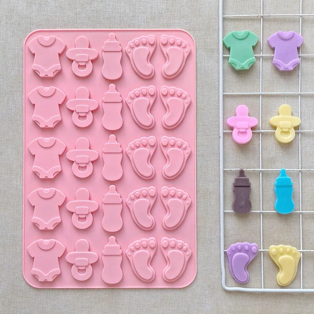 25-cavity Baby Bottle Foot Shape Silicone Mold, 1 Count DIY Chocolate Candy Cookie Baking Mold, Baking Mold for Home Kitchen, Shaped Silicone, Reusable Chocolate Mold, Silicone Baking Molds