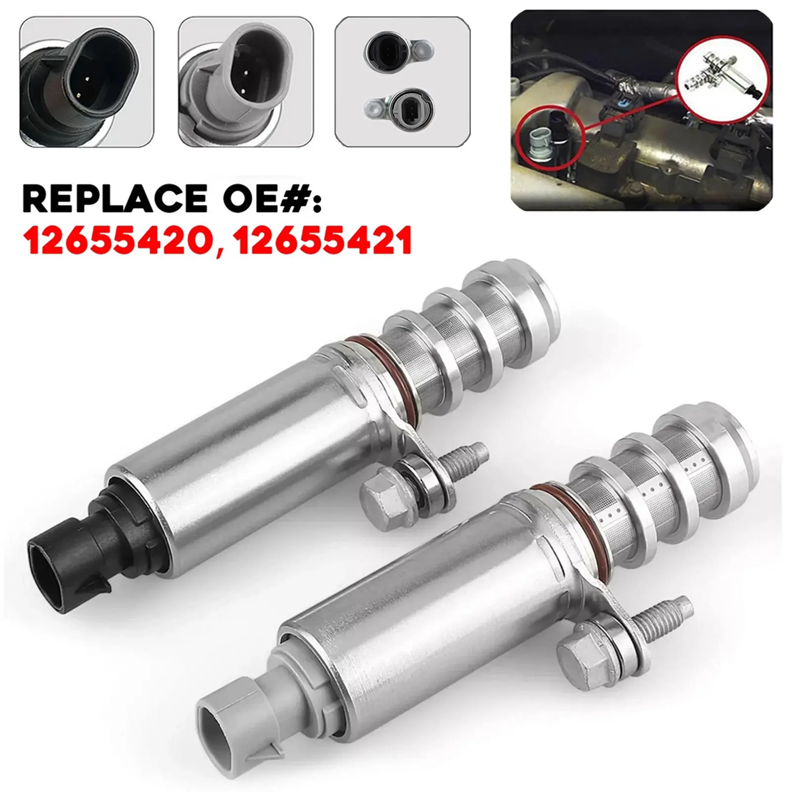 2Pcs Car Intake & Exhaust Camshaft Position Solenoid VVT 12655420 12655421 - Fits Chevy Equinox 10-17, Malibu | GMC Terrain | Buick Regal & Verano