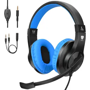 Headphones for Online School, , Teens, Boys, Girls, 3.5mm Stereo Over-Ear Gaming Headphone with Microphone and Volume Control for PS4, PS5,   One(Blue)