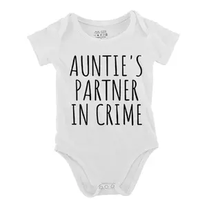 Auntie's Partner In Crime' Baby Short Sleeve Onesies Cotton Bodysuits Romper for Infant & Newborn Boys Girls Soft Casual Outfit with Snap Closures for Easy Diaper Change  (0-24 Months)