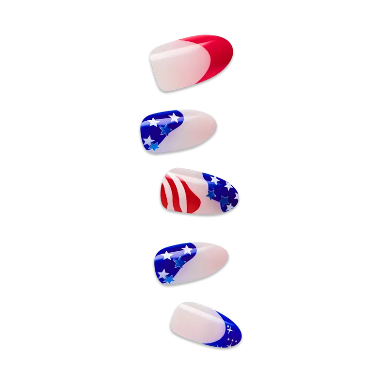 Impress Design No Glue Fake Press On Nails - Forever Fling | French Design, Multicolor, Medium, Almond, Manicure