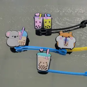 Cute bubble tea character straw toppers