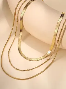 3 Pcs Shiny Golden Unisex Overlay Necklace Pack for Women Men Solid Stainless Steel Flexible Link Framework To Adapt All Neck Measurements Freely Trendy Collarbone Chain Styles Elegant Classic Vintage Boho Layerable Neck Jewelry Special Visual Attraction